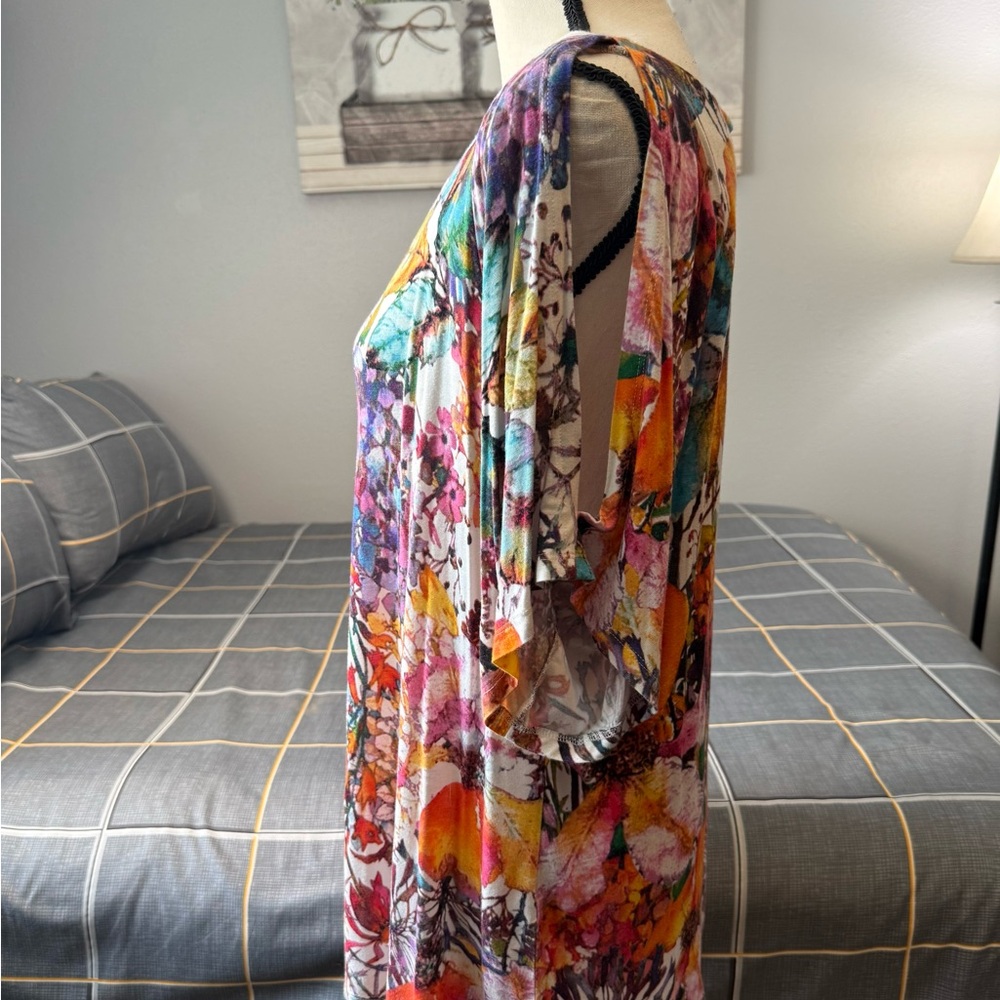 ♥️Spense Floral Multicolor Women's Cold Shoulder Top Size Large - Picture 7 of 10